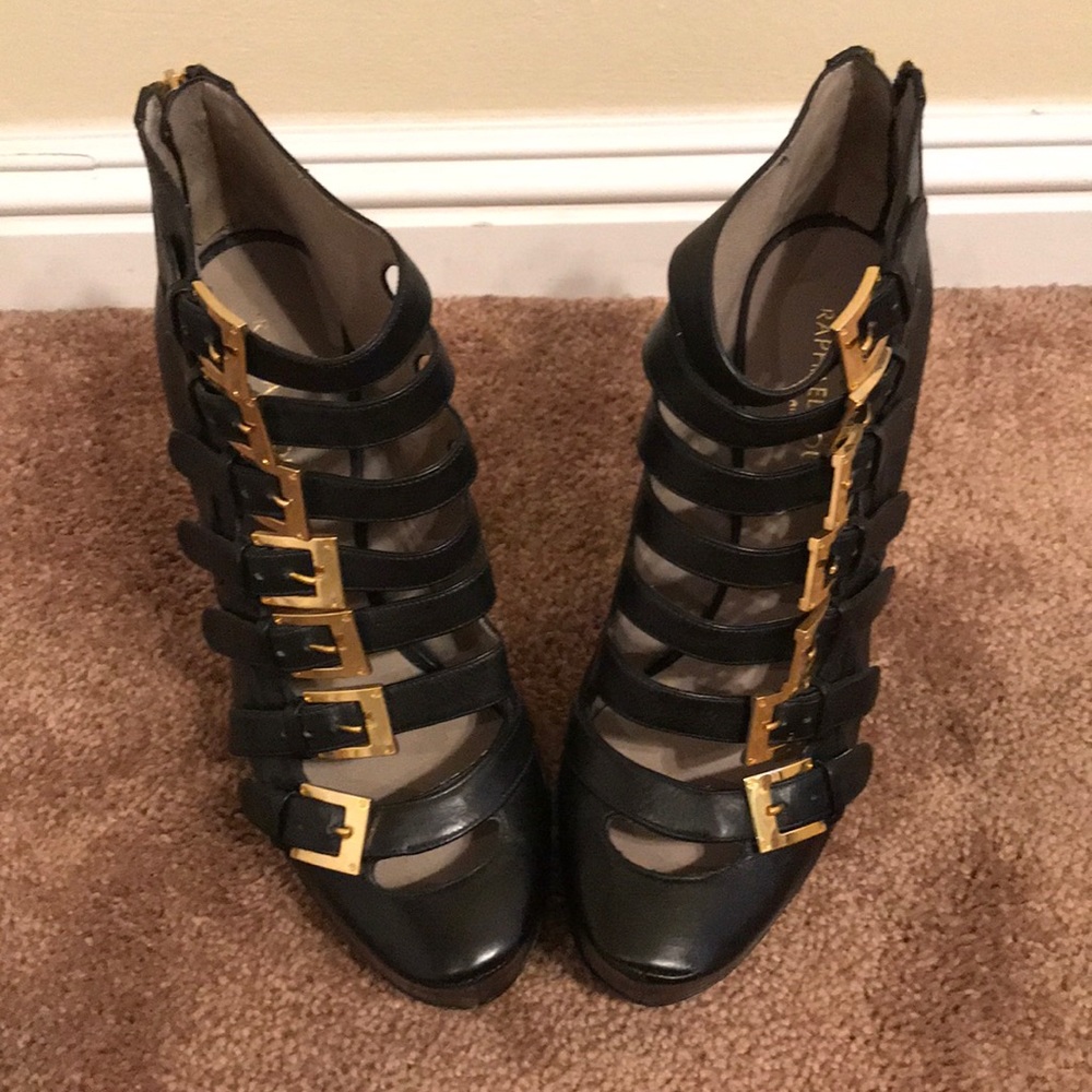 Raphael Young Black Leather Buckled Platform